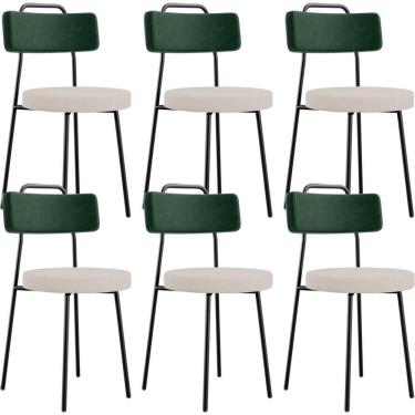 Imagem de Kit 06 Cadeiras Decorativa Estofada Sala Jantar Barcelona L02 Facto Verde Musgo Linho Bege - Lyam