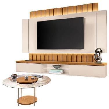 Imagem de Home Suspenso Illusion 2.2 Cinamomo Off White E Mesa De Centro Sky Com Tampo De Vidro Cinamomo- Hb Móveis