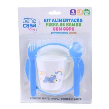 Imagem de Kit Alimentação Com Copo Infantil 4 Peças Fibra De Bambu Bene Casa Azul
