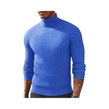Imagem de Suéter Masculino De Tricô Gola Alta Manga Longa Slim Fit Quente E Gros