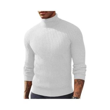 Imagem de Suéter Masculino De Tricô Gola Alta Manga Longa Slim Fit Quente E Gros