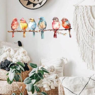 Imagem de Adesivos de parede Pássaros coloridos sentados no galho PVC 19x60cm - 