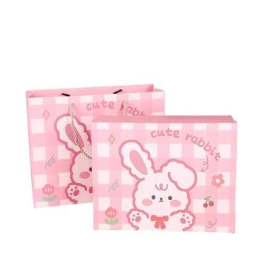 Imagem de Caixa de presente de papelão, coelho rosa grande com laço 27,5x21,5x9c