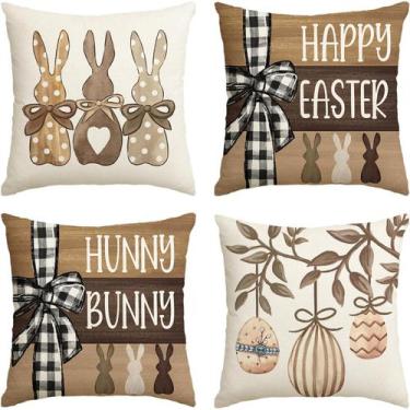 Imagem de Conjunto de capas de travesseiro de linho decorativo Easter Bunny x4 4