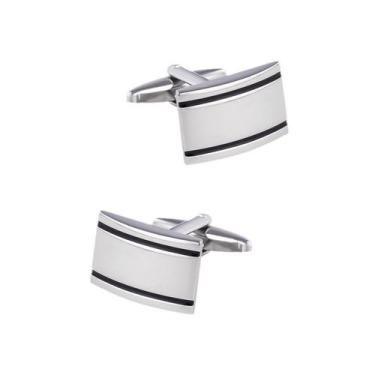 Imagem de Abotoaduras de metal escovado elegante com listras pretas para homens 