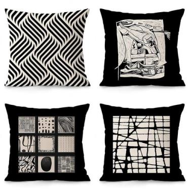 Imagem de Conjunto de fronhas, arte abstrata, vintage, minimalista, preto x4 - y