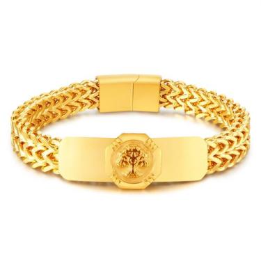 Imagem de Pulseira masculina de aço inoxidável com acabamento dourado - Yiweisai