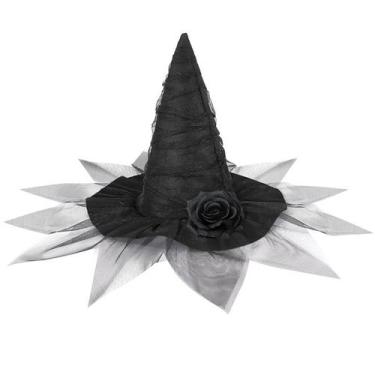 Imagem de Chapéu de bruxa em estilo barroco gótico preto para adultos - yiweisai