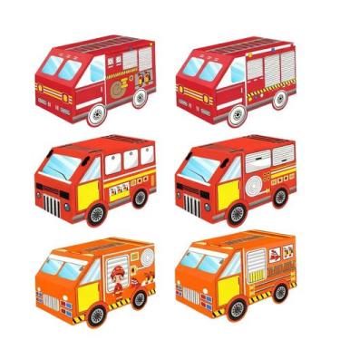 Imagem de Conjunto de caixa de presente, papel em forma de caminhão de bombeiros