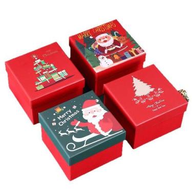 Imagem de Caixa de presente de papelão vermelho de Natal 15x15x10cm com tampa de