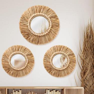 Imagem de Decoração para pendurar na parede Gulfmew Raffia Mirror 40 cm e 30 cm 