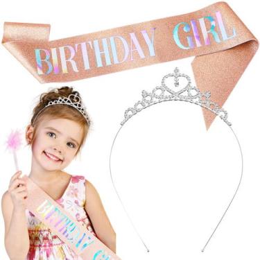 Imagem de Conjunto de faixa e coroa de strass para aniversariantes para meninas 