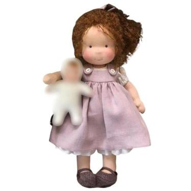Imagem de Muñeca Waldorf de Peluche LIANGLIDE 26cm Hecha a Mano con Ropa para Ni