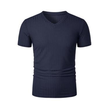 Imagem de Camiseta Masculina Slim Fit De Alta Elasticidade Com Decote Em V Para 