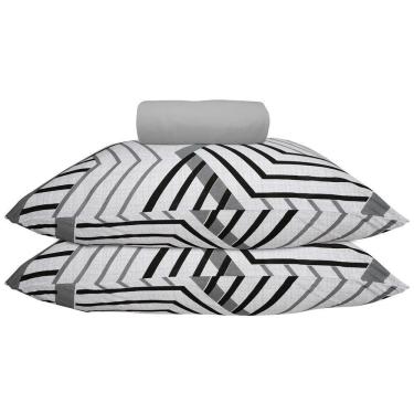 Imagem de Kit Jogo de Lençol Hamburgo Queen 100% Algodão Malha com Elástico Cinza