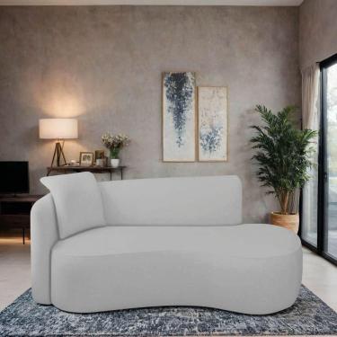 Imagem de Divã Recamier Suíça Curvo Sala Recepção 180cm Lado Direito Linho Cinza Claro