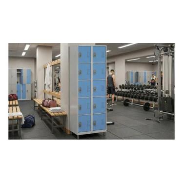 Imagem de Armário de Aço 10 Portas Pequenas Locker Academia COR:PRETO - W3, AZUL