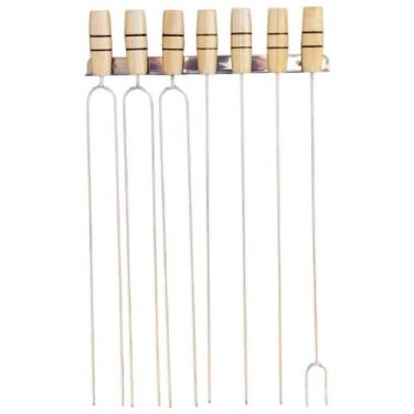 Imagem de Kit 6 Espetos 59 Cm Churrasco + Garfo + Porta Espeto Suporte de Parede