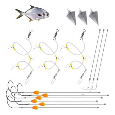 Imagem de 3 Kit Pesca De Praia Pampo  Chicote Pronto Chumbo Anzois - Master Pesc