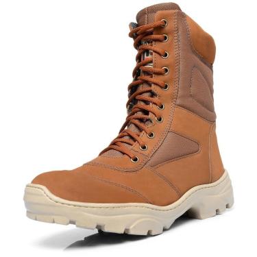 Imagem de Bota Coturno Militar Couro Adventure Cano Alto Fechamento Cadarço Biqueira Reforçada So...