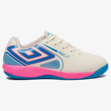 Imagem de Tênis Futsal Umbro Pro 5 Jr Infantil Branco, Branco azul rosa, 33