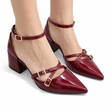 Imagem de Scarpin Sapato Feminino Slingback Salto Grosso Bico Fino Tiras de Five