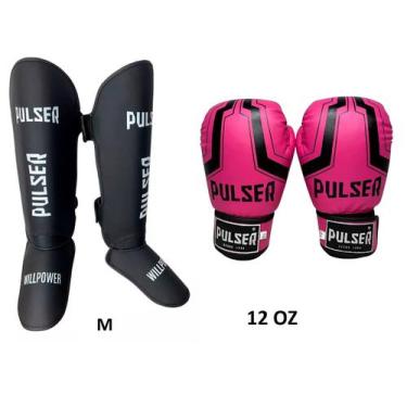 Imagem de Kit Caneleiras Proteção 20 mm e Luvas de Boxe Muay Thai Escolha a Cor 