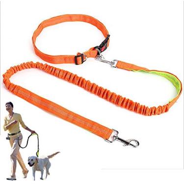 Imagem de Yajun Coleira de cachorro com mãos livres, para corrida, treinamento, corrida com cães, cinto reflexivo retrátil para caminhada, correia elástica, laranja