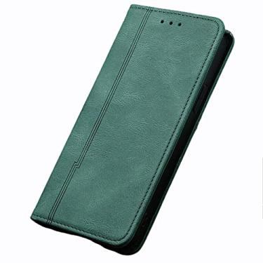 Imagem de Capa para iPhone 13 Mini/13/13 Pro/13 Pro Max, suporte de cartão de couro PU com fecho magnético e carteira capa flip para notebook proteção total, verde, 13 Pro Max 17 cm