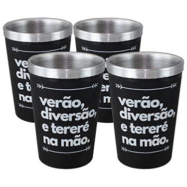Imagem de KIT JOGO DE 4 CUIAS COPOS TERMICOS DE ALUMINIO NOSSO TERERÉ 300ML PRETO