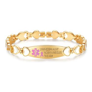 Imagem de LinnaLove Pulseiras de alerta de linfedema no bp/iv/needles this arm pulseiras de identificação médica de aço inoxidável para mulheres, Medium, Metal, Sem Pedra Preciosa