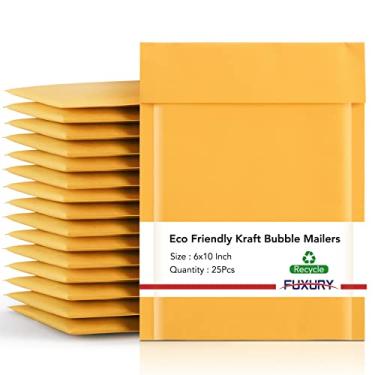Imagem de Fuxury Kraft Bubble Mailer 15 x 25 cm, 25 unidades, envelopes acolchoados com forte aderência, envelopes autovedantes, à prova d'água, acolchoados, embalagens para pequenas empresas, mala direta