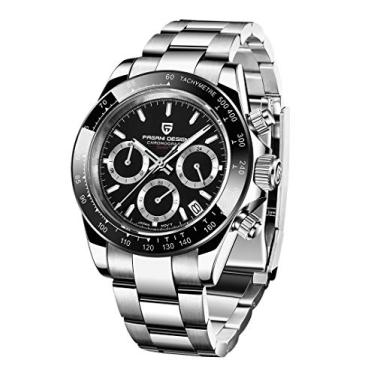Imagem de BY BENYAR Relógio masculino casual com movimento japonês Pagani Design, cronógrafo multifuncional, de aço inoxidável, moda e negócios, Aço preto, Cronógrafo