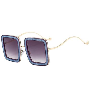 Imagem de Óculos de sol quadrado preto brilhante fashion feminino masculino designer de luxo óculos de sol superdimensionados adesivos femininos com brilho óculos, c5 roxo cinza, tamanho único
