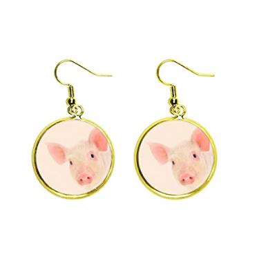 Imagem de Brinco feminino com pingente de orelha de porco com orelhas de porco e olhos de gota dourada, metal