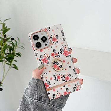 Imagem de Suporte de anel de luxo flores capa de telefone para iphone 13 14 pro max 12 pro max 11 design quadrado suporte de silicone macio capa de telefone, b3, para iphone 13