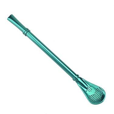 Imagem de Colher de palha YEmirth, colher de palha de metal de aço inoxidável, colher de agitação lavável para beber, misturar e agitar(Green)