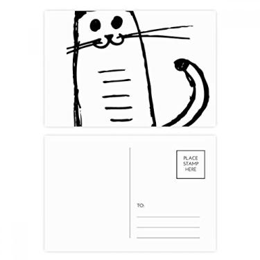 Imagem de Conjunto de cartão postal Cat Smile Sit Black Line Cartão de felicitações de aniversário