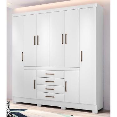 Imagem de Guarda Roupa Roupeiro Casal 84020 08 Portas 04 Gavetas c/ Espelho New Realce Branco Demóbile 