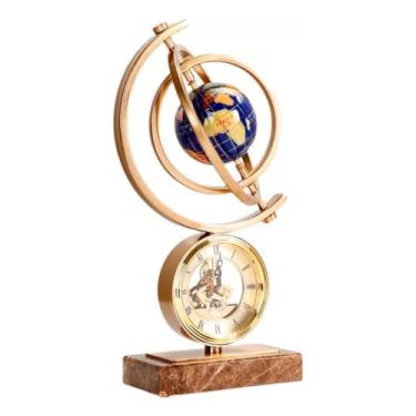 Imagem de Enfeite de Mesa Decoração para Casa Estátua Globo De Mesa Para Casa Ornamentos de Decoração Vintage Luxo Relógio De Mesa Estilo Europeu e Globo Terrestre Em Pedra Marmore Premium FastJoy