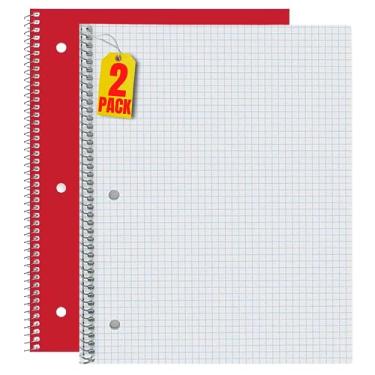 Imagem de 1InTheOffice caderno espiral pautado, espiral para caderno quádruplo, 100 folhas, 20,32 cm A x 25,4 cm L (pacote com 2)