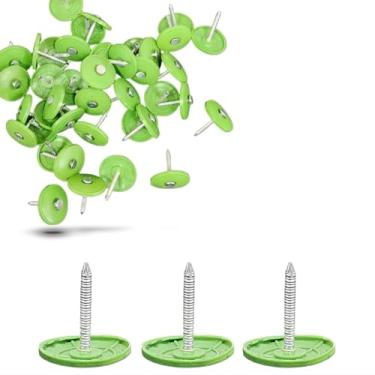 Imagem de Pacote com 100 - Prego de plástico redondo verde limão de 2,5 cm Pregos de papel de alcatrão galvanizado para fixação de envoltório de casa, placa de espuma, filme de isolamento de feltro de feltro