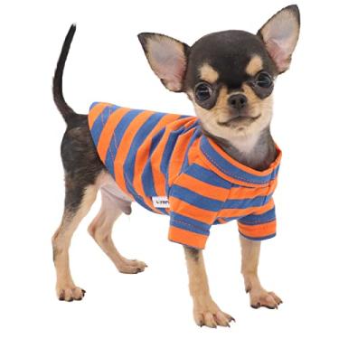 Imagem de LOPHIPETS Camiseta listrada 100% algodão respirável para cães pequenos xícara de chá chihuahua yorkie roupas de cachorro - listras laranja e azuis/PP