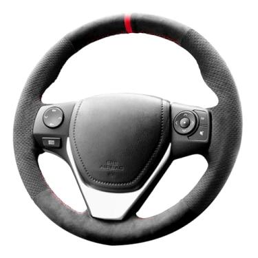 Imagem de Alfanxi Costura à mão Itália Alcantara Capa de Volante Carro Cobertura para Toyota Corolla S/Corolla S Plus/Corolla S Premium (Alcântara Preto + Listra Vermelha)