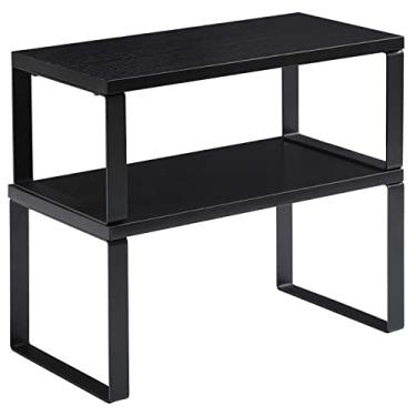 Imagem de YMYNY Organizador de prateleira de armário, conjunto de 2 prateleiras de bancada, prateleiras de especiarias de cozinha, empilháveis, prateleiras de armazenamento para armário, pia, despensa,