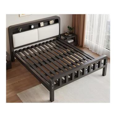 Imagem de Estrutura De Cama Queen De Metal, Estrutura De Cama Moderna De Solteiro Com Espaço De Armazenamento Embaixo Da Cama, Armações De Cama Queen Para Quartos, Apartamentos, Hotel (Color : Black 2, Size :