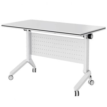 Imagem de Folding conference table 1 Pcs Mesa de conferência dobrável Mesa retangular para seminários Mesa de reunião para escritório Mesa de madeira com tampo dobrável(70.9x15.7x29.5)