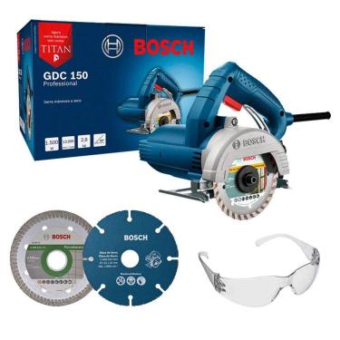 Imagem de Kit Serra Mármore Titan GDC150 110V + Óculos 2 Discos Porcelanato e Madeira Bosch