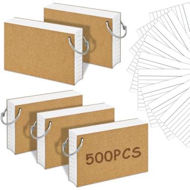 Imagem de 500 peças de fichas brancas, cartões de memória com anel de 7 x 12 cm, forrados em ambos os lados, cartões de estudo pautados, cartões pesados para estudar, aprender, escola, faculdade