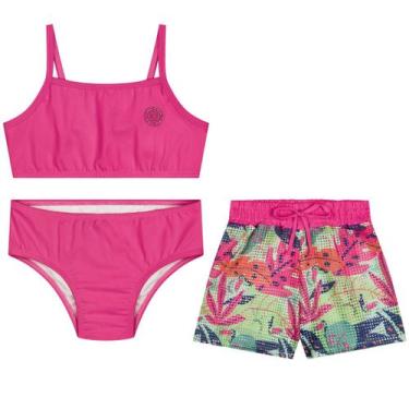 Imagem de Biquíni Infanto Juvenil + Saída Praia Short Proteção Uv - Kamylus, Ros
